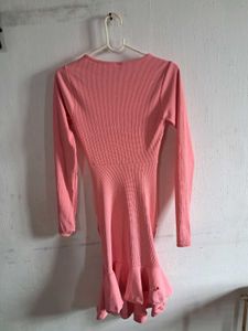 Coral Ribbed Bodycon Mini Dress