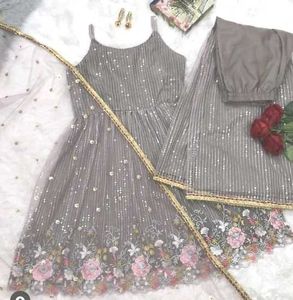 Floral Embroidered Dress and Pants Set