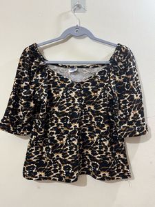 Animal Print Square Neck Top