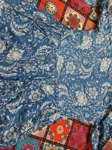 Blue Floral Print Dress (Short Kurti)