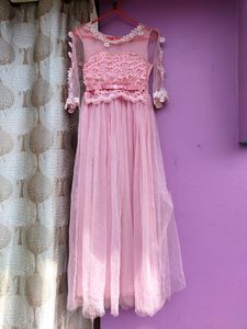 Pink Embroidery Net Gown