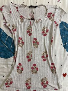 Floral Print Ribbed Top