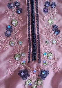Pink Pakistani Suit With Embroidery N Cutdana Work