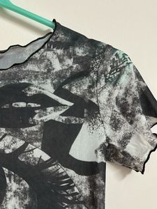 Graphic Print Mesh Top