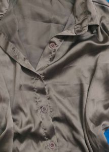 Light Brown  Classy Satin Button-Up Shirt
