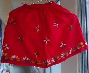 Red Embroidered Mini Skirt