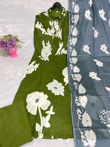 Green Floral Kurti Set