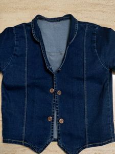 Denim Button-Down Vest Crop Jacket