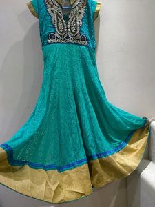 Sea Green Anarkali Dress (Soft Net &amp; Silk Fabric)