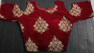 Red Velvet Embroidered Blouse