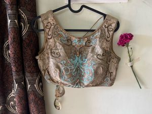 Blue Gold Embroidery Blouse