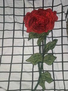 Grid Tee with Rose Applique