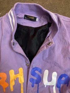 Purple Graphic Print Varsity Jacket