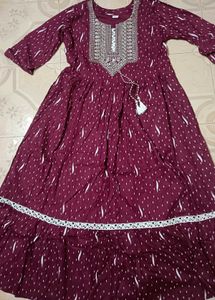Maroon Embroidered Kurta