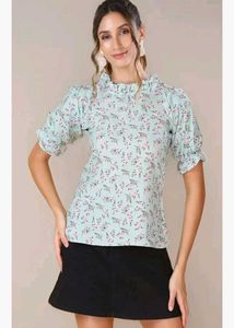 Floral Print Pista colour Women Top