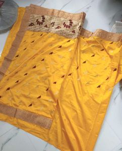 Yellow Banarasi Silk Saree 💛🧡