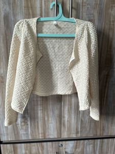 Cream Textured Cropped Cardigan