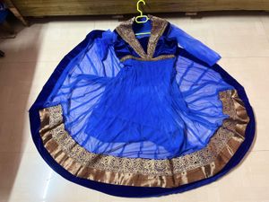 Blue Frock Suit With wide Flare in net #party wear