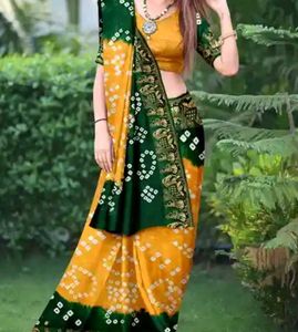 Beautiful Bnadhani Saree With Stitched Blouse