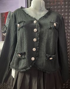 Combo Tweed Blazer Jacket &amp; Low Rise Jeans