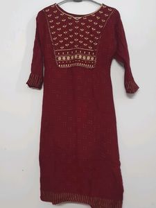 Maroon Colour Embroidered Kurti