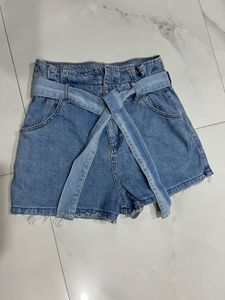 Paper Bag Waist Denim Shorts
