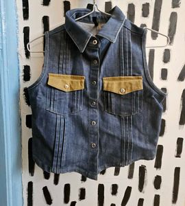 Sleeveless Denim Button-Up Top