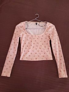 H&M Picot Trimmed Floral Long Sleeve Top