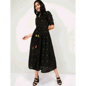 Button Down A-line Printed  Dress