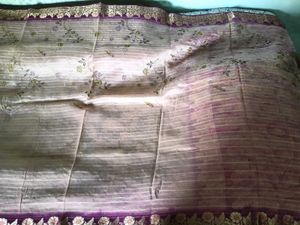 Used CreamColor With PurpleBorder TussarSilk Saree