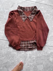 Chic Plaid Collar Layered Sweatshirt