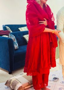 Maroon Anarkali Suit With Organza Dupatta