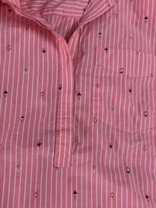 Pink Striped Blouse with Graphic Detail