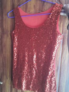 Red Sequin Sleeveless Top