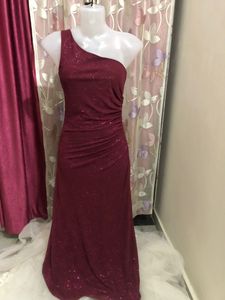 Burgundy One-Shoulder Sparkle Dress