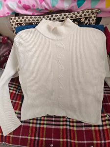 Cream Ribbed Turtleneck Top