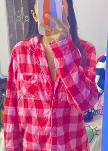woolen Pink Plaid Sleep Shirt  🎅  ❤️🌿