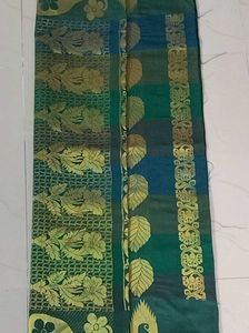 Unused Festive Wear Dark  Green Saree With Gold