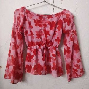 Floral Print Bell Sleeve Top