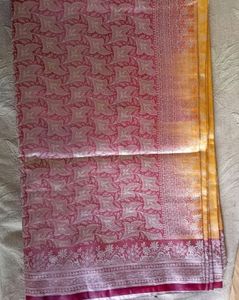 Yellow Saree With Pink Border