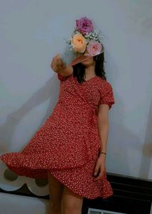 Red Floral Wrap Dress