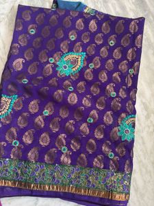 Net Half Embroidered Saree