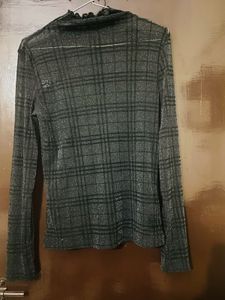 Sheer Shimmer Plaid  Long Sleeve Top