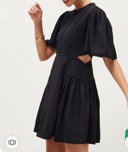 Black Cutout Puff Sleeve Dress