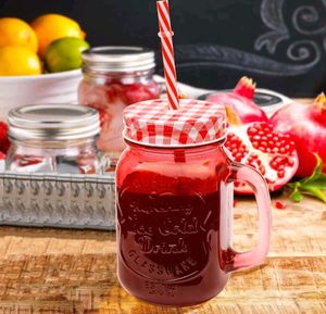 Glass Mason Jar with Straws & Lids