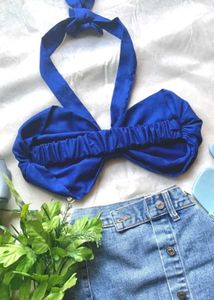 Blue Halter Top &amp; Denim Skirt