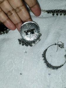 oxidised 4 earring ,with necklace and ring