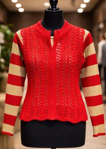 Red Zip-Up Cardigan
