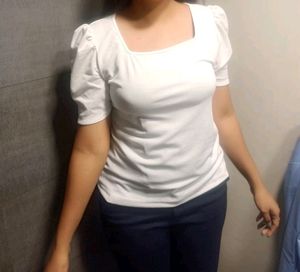 Trendy Puff Sleeve Solid Women Top