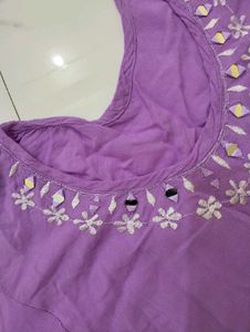 Pink Embroidered and purple Short Kurti ☘️